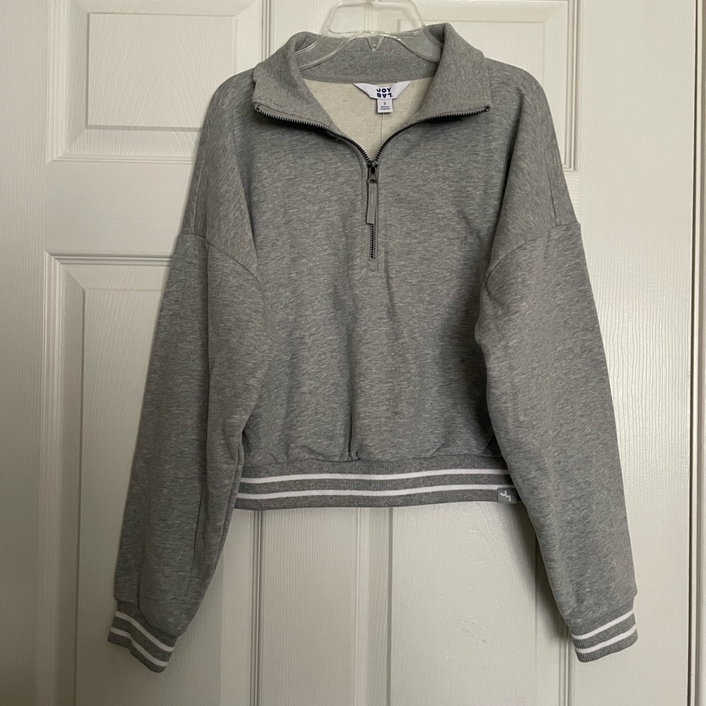 JoyLab Light Gray Zip-Up Jacket Cropped fit size small NWT Quarterzip